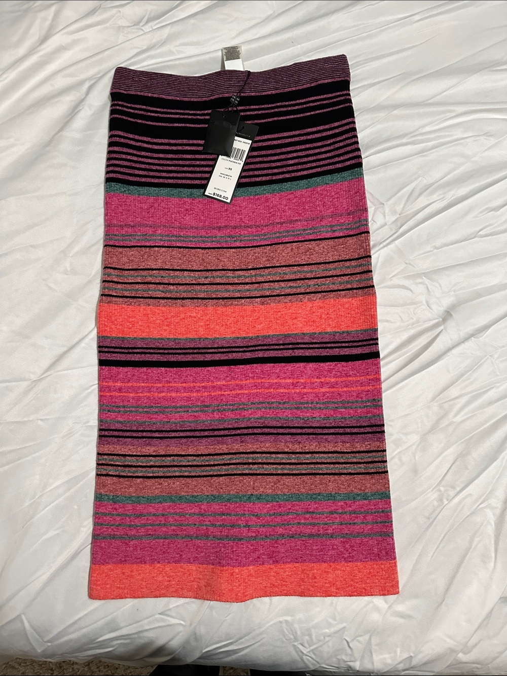 NWT BCBG Striped Midi Skirt in Pink, Coral & Black